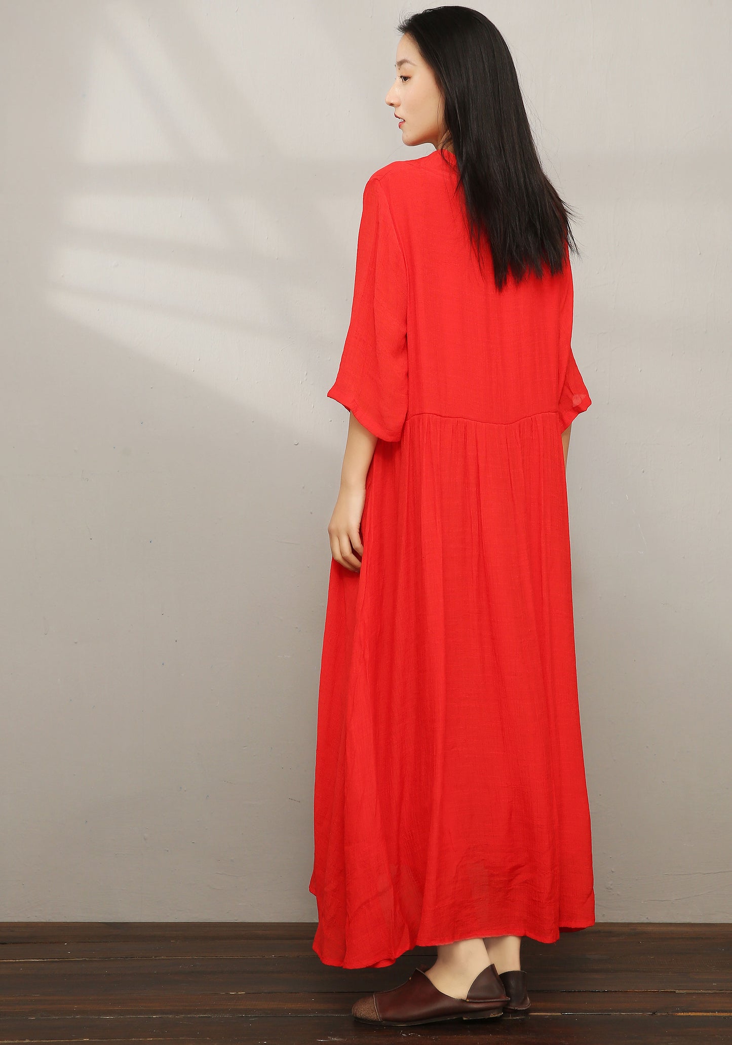 Red Vintage inspired Loose Linen Dress C1977 #yy01608
