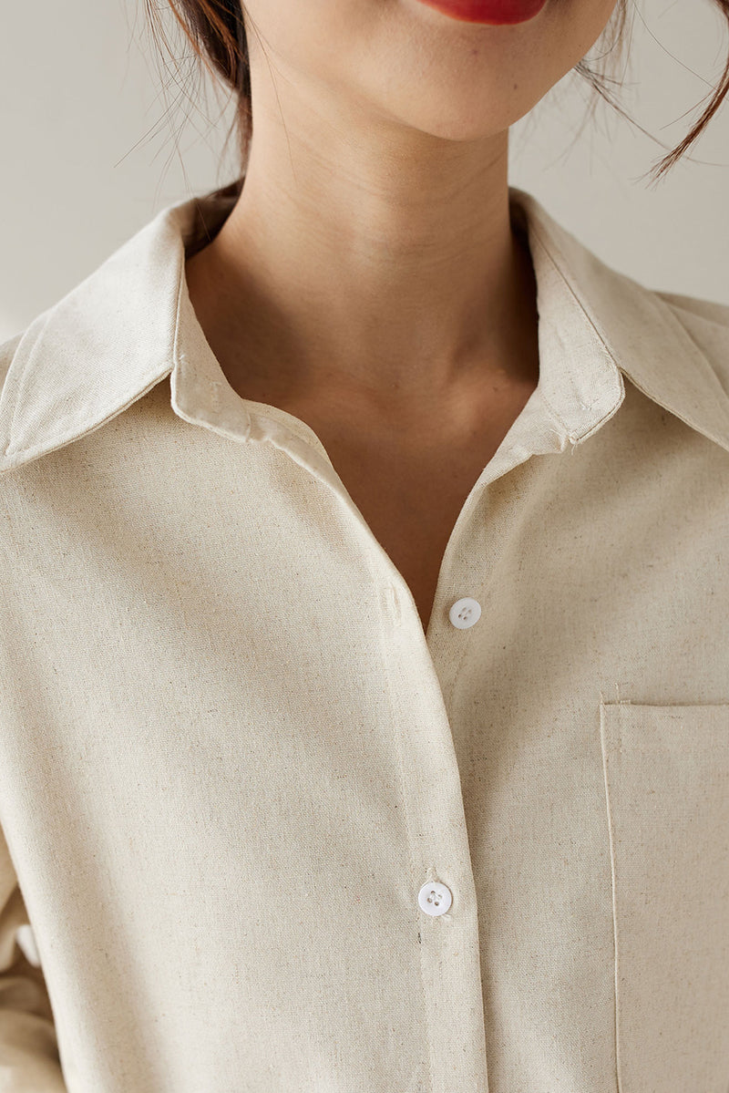 Spring Long Linen Shirt Dress C3174