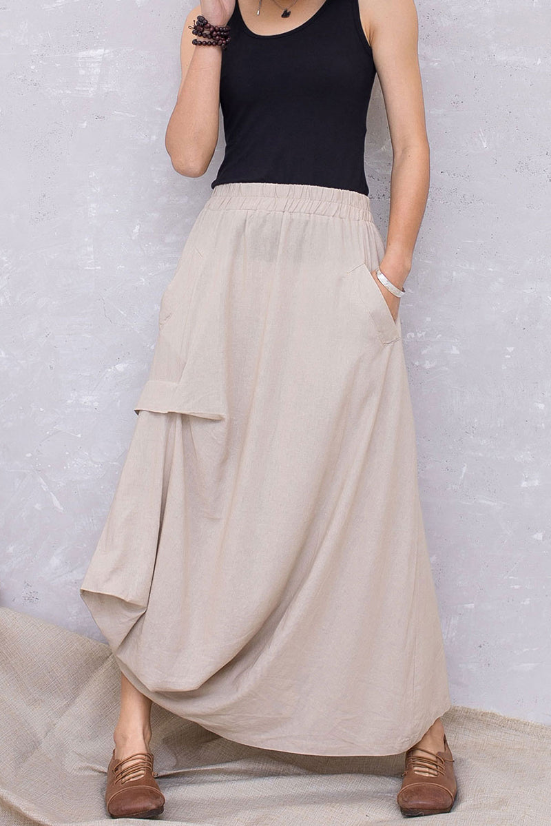 Linen Asymmetrical Elastic Waist Skirt C2817 #CK2201368