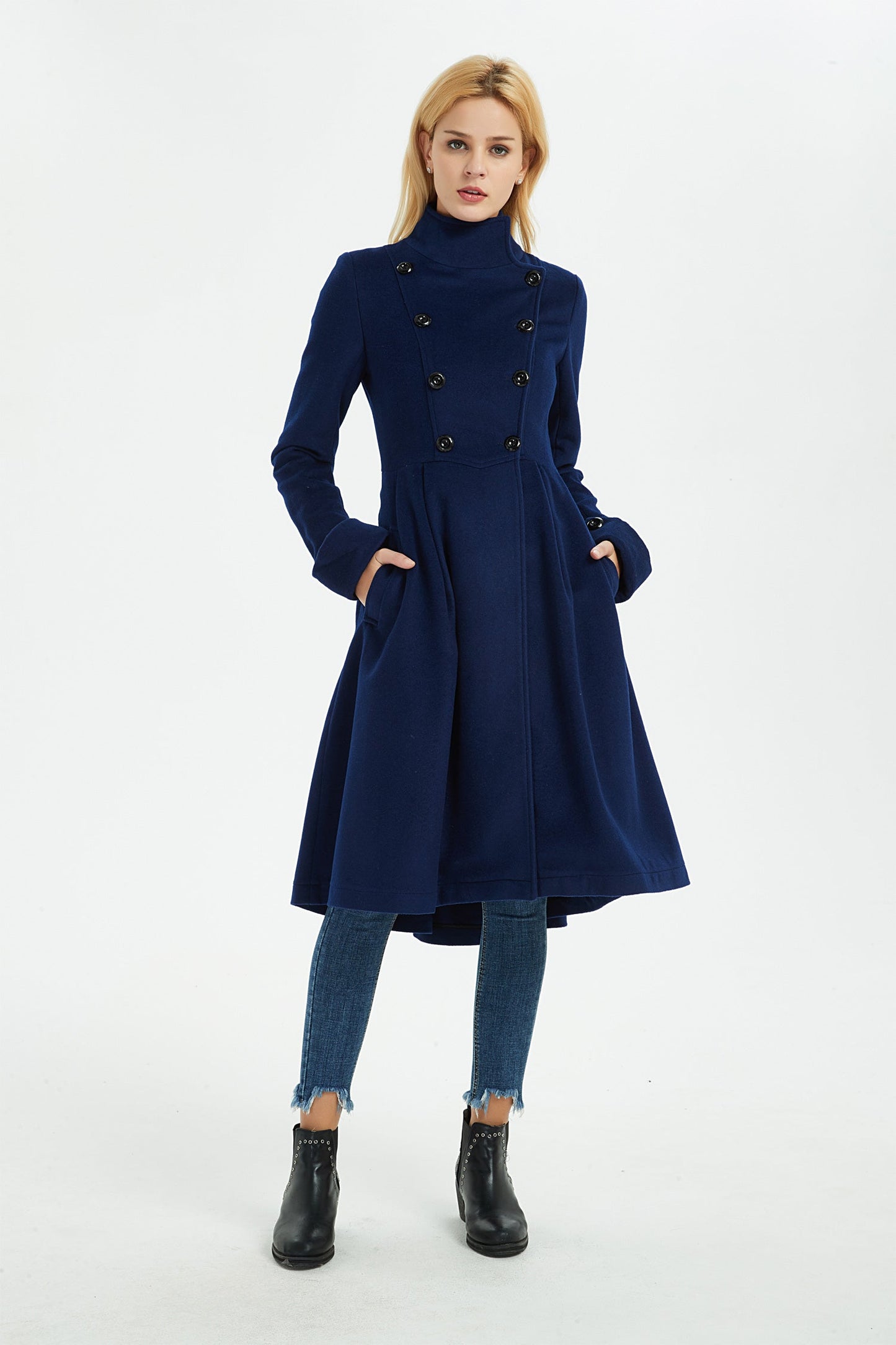 Women Winter Red Wool Coat C1329#