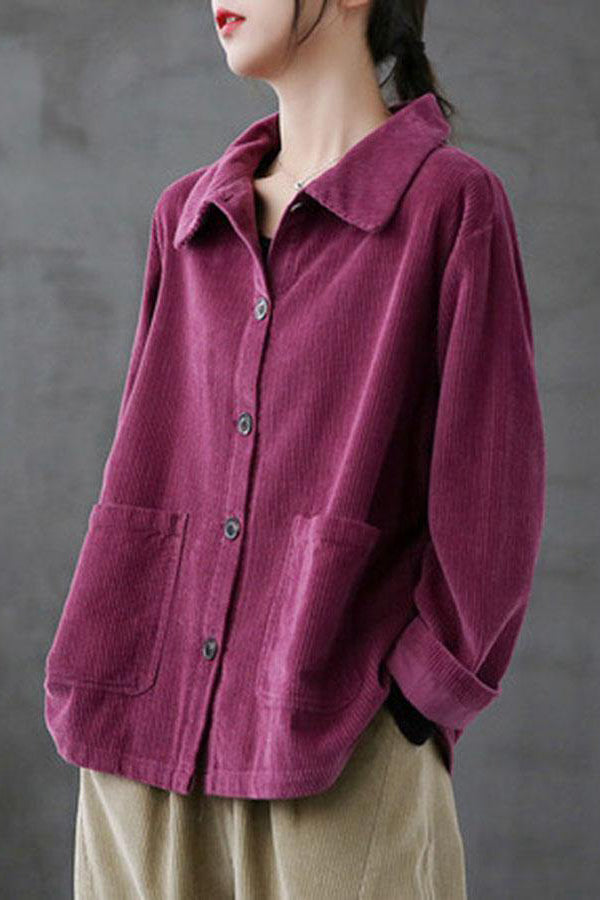 Long Sleeve Loose Corduroy Shirt Tops C2981