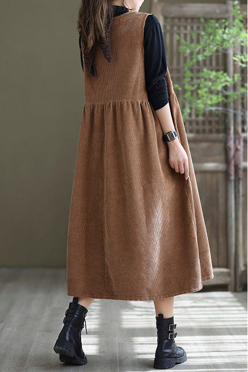 Women Autumn Sleeveless Corduroy Dress C2985