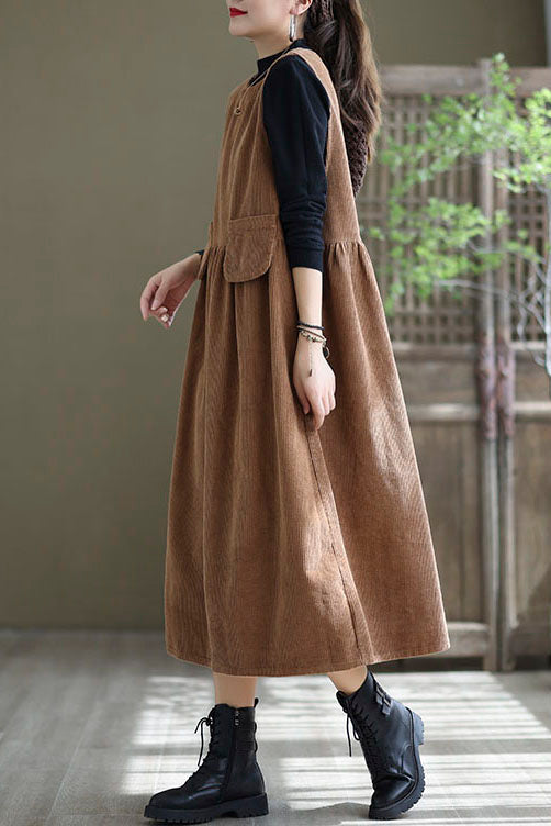 Women Autumn Sleeveless Corduroy Dress C2985