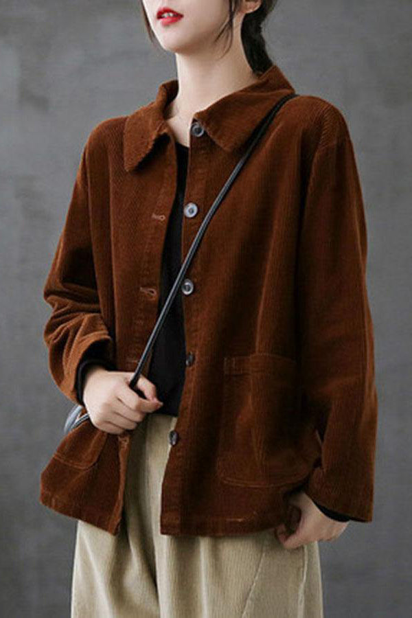 Long Sleeve Loose Corduroy Shirt Tops C2981