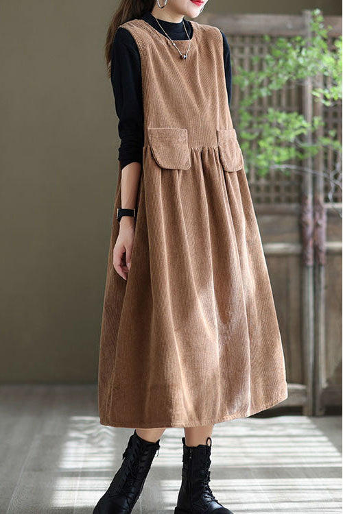 Women Autumn Sleeveless Corduroy Dress C2985