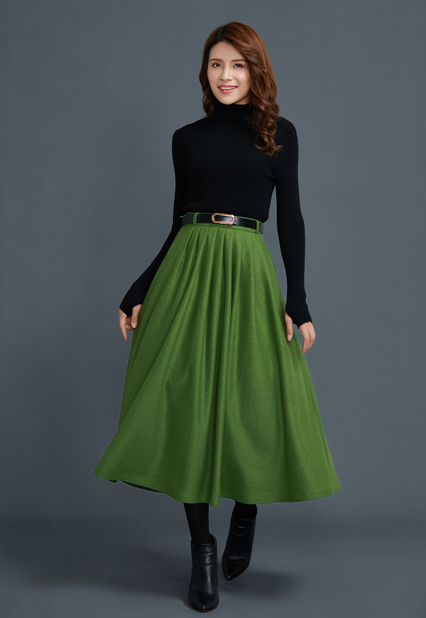 Wool pleated wool maxi skirt C1659