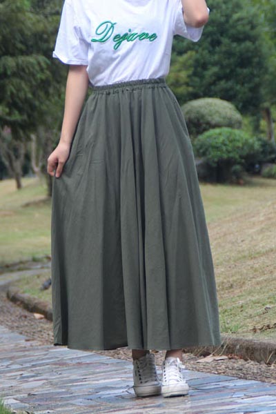 Natural waist vintage cotton and linen art a-line skirt CYM034-190066