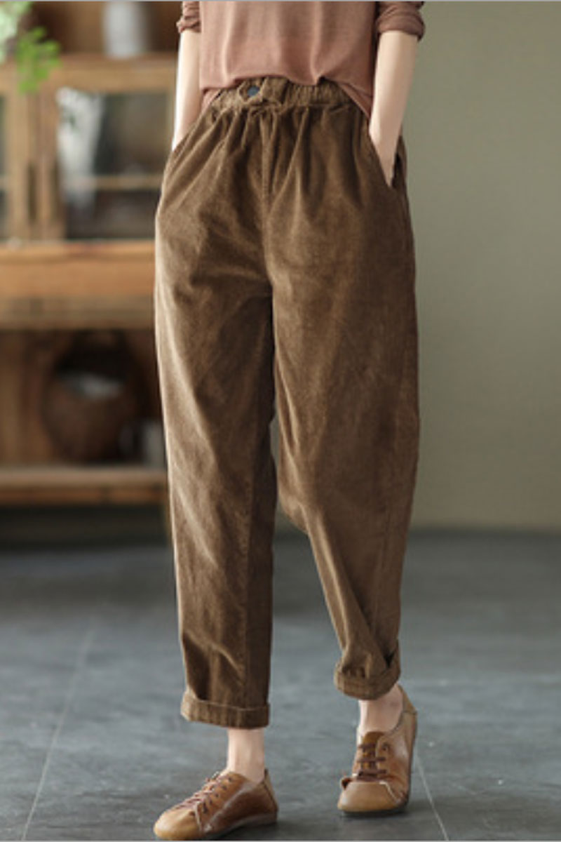 Black Elastic Waist Corduroy Pants C2440