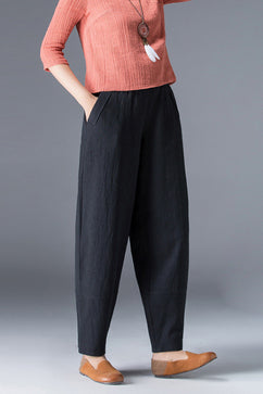 Linen Cropped Pants - Elastic Waist, Relaxed Fit | Ylistyle c2855