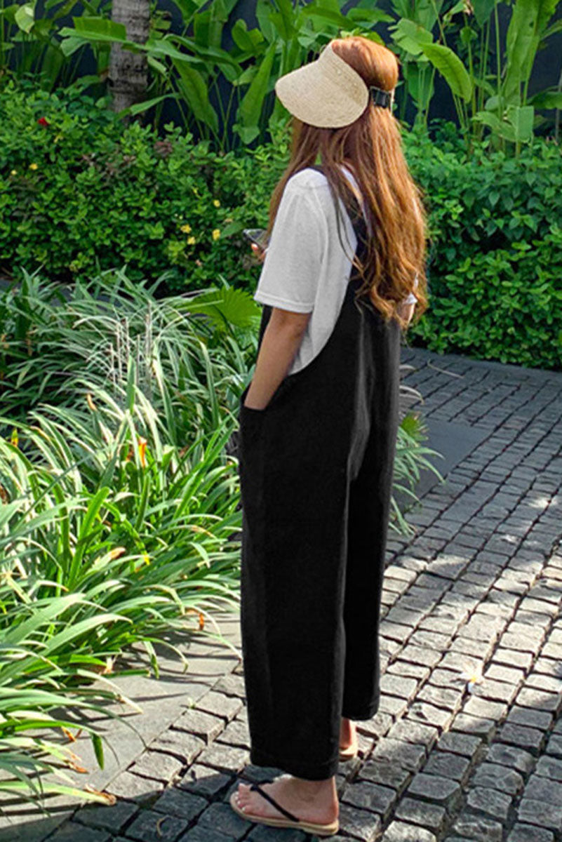 Loose Linen Jumpsuits in Black C2383