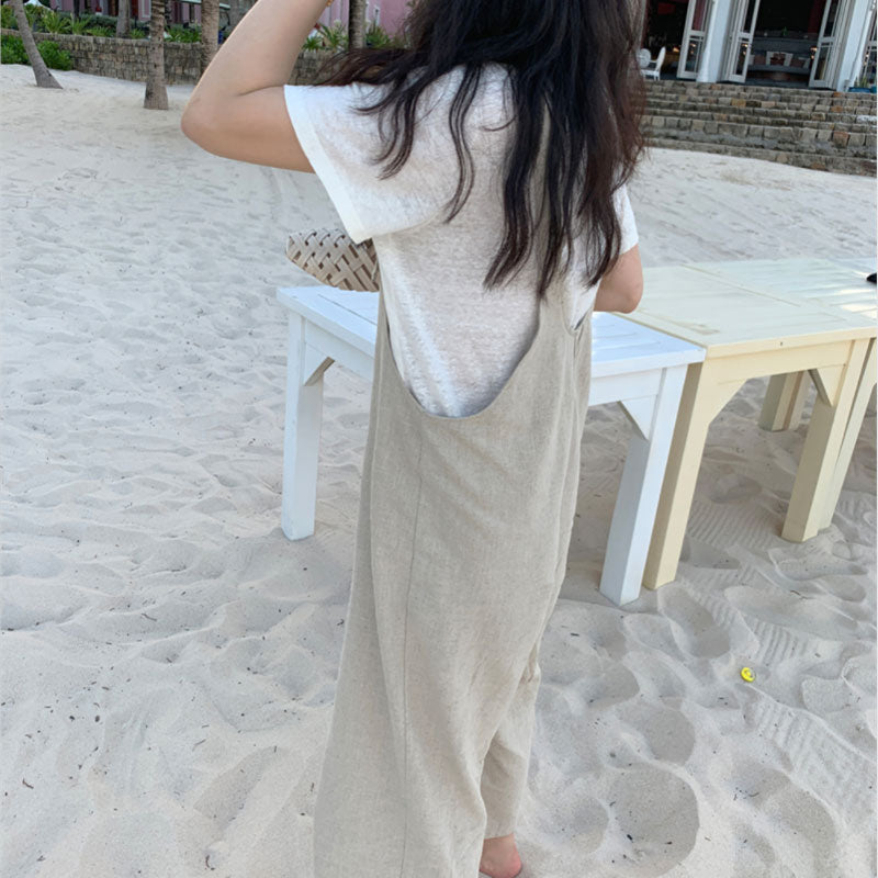 Casual Linen Jumpsuits in Natural Linen Color C2391