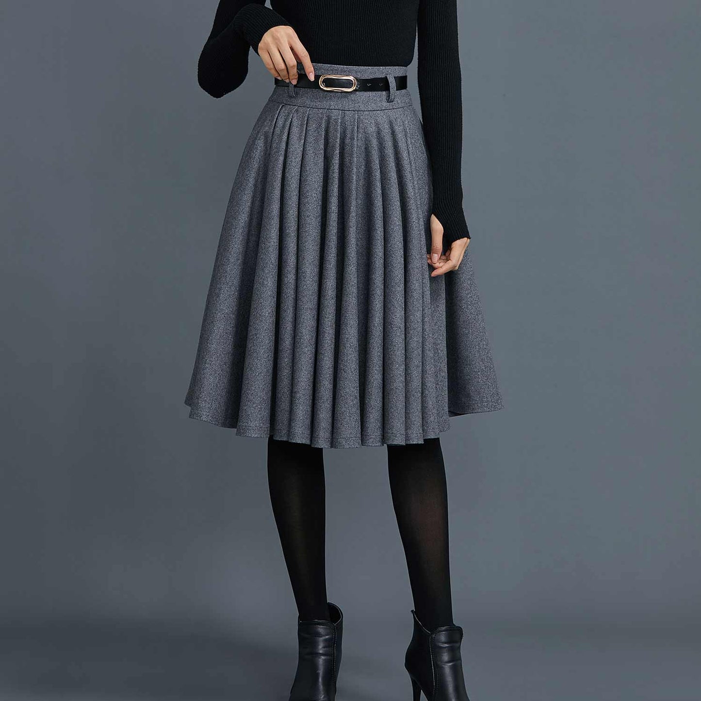 Knee Length Circle Wool Skirt for Women C1660