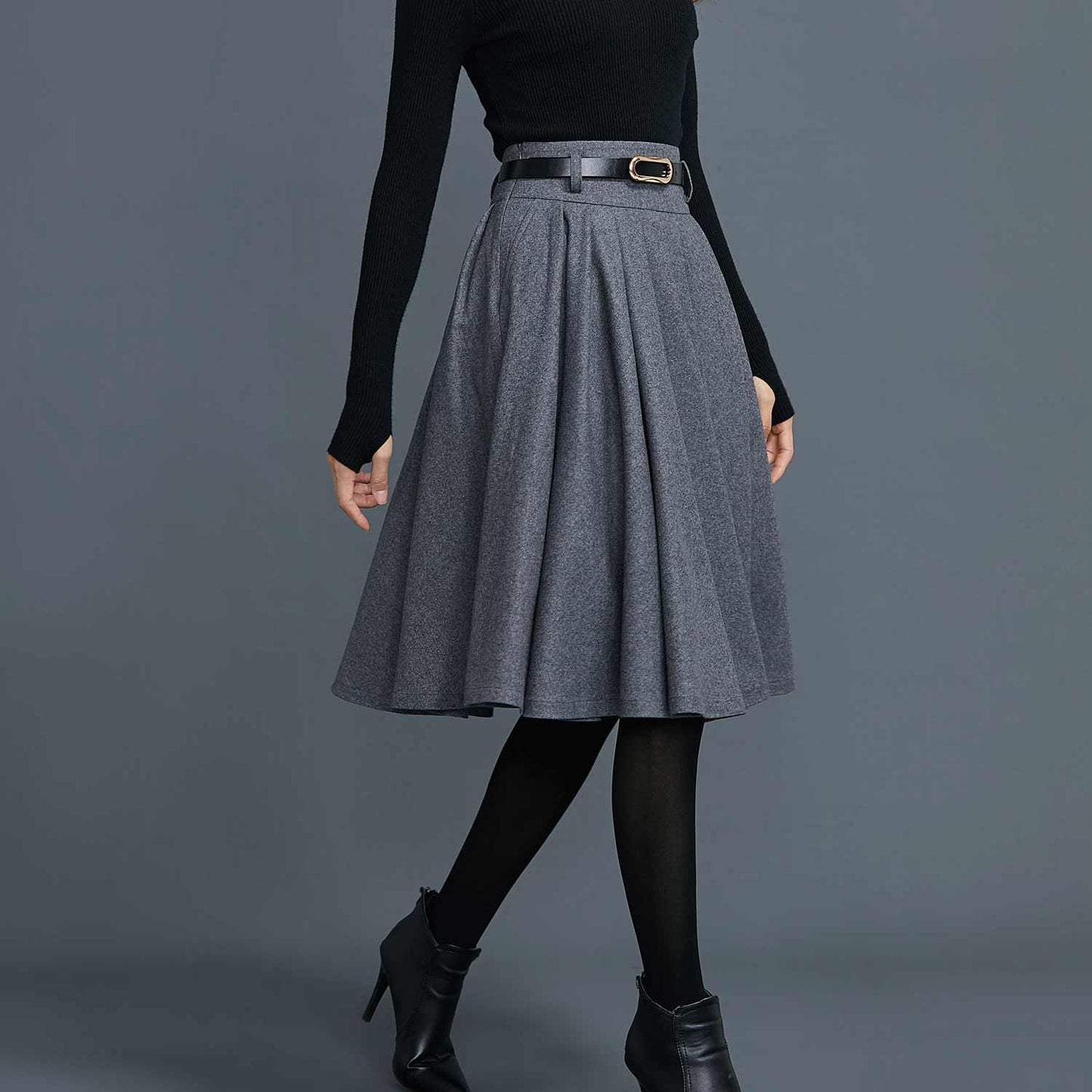 Knee Length Circle Wool Skirt for Women C1660
