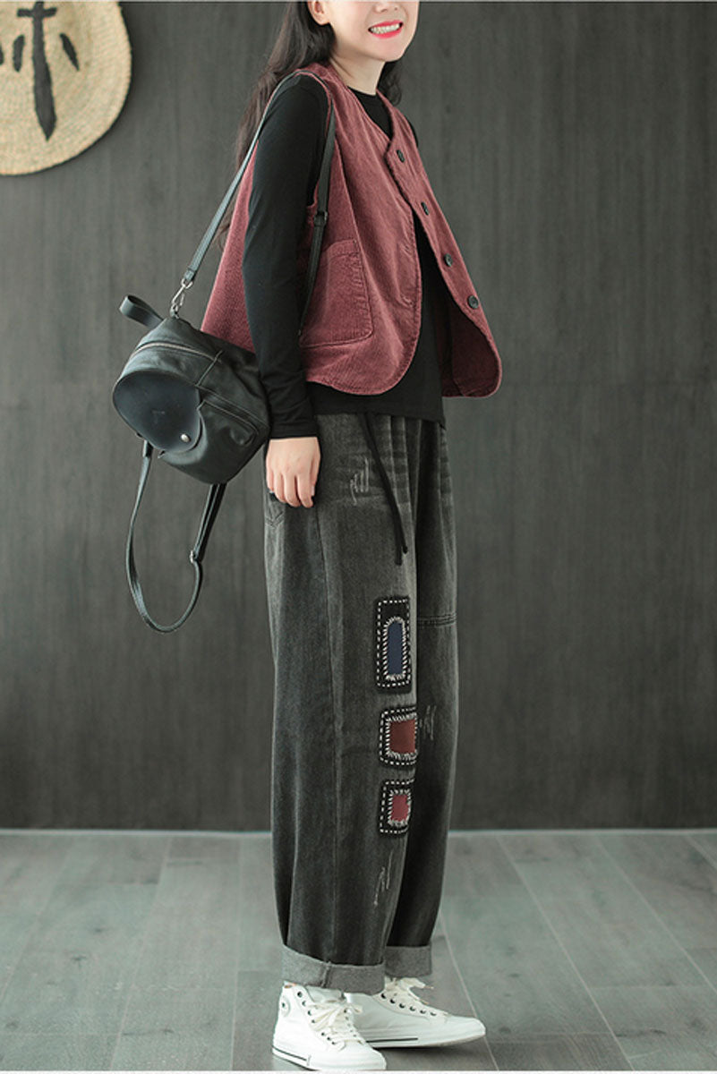 Dark Red Corduroy Vest C2444