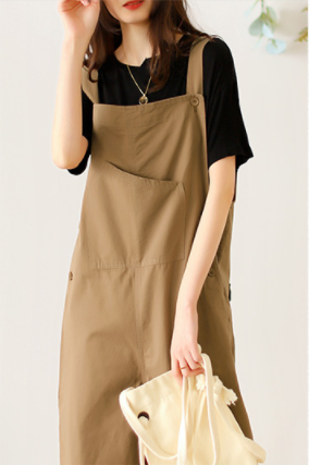 Casual Cotton Jumpsuits in Khaki C2382
