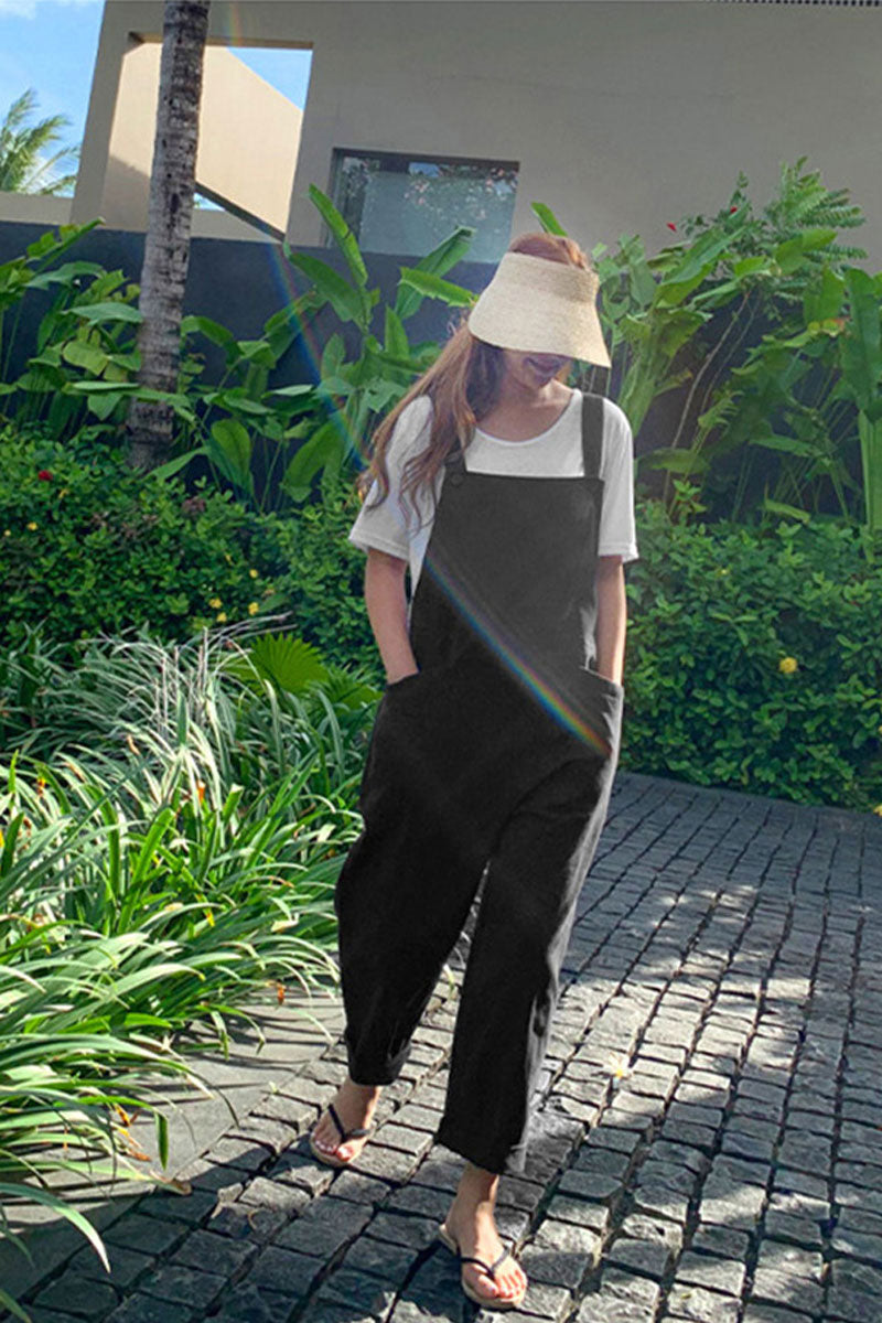 Loose Linen Jumpsuits in Black C2383