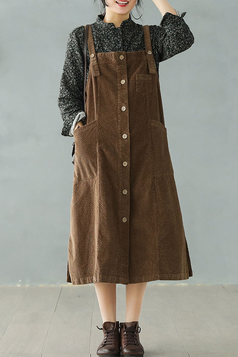 Brown Corduroy Strap Dress C2447