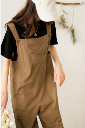 Casual Cotton Jumpsuits in Khaki C2382