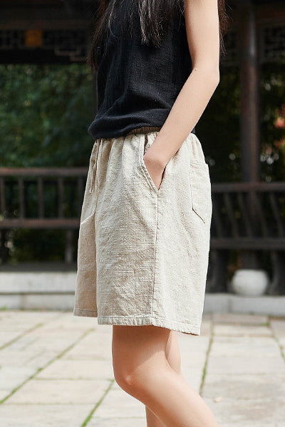 Women Summer Loose Cotton Linen Short Pants C2827