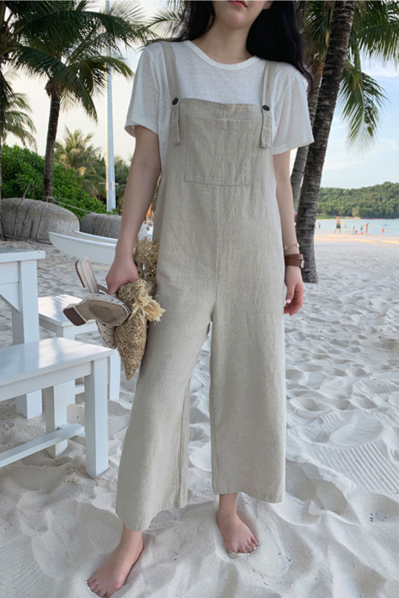 Casual Linen Jumpsuits in Natural Linen Color C2391
