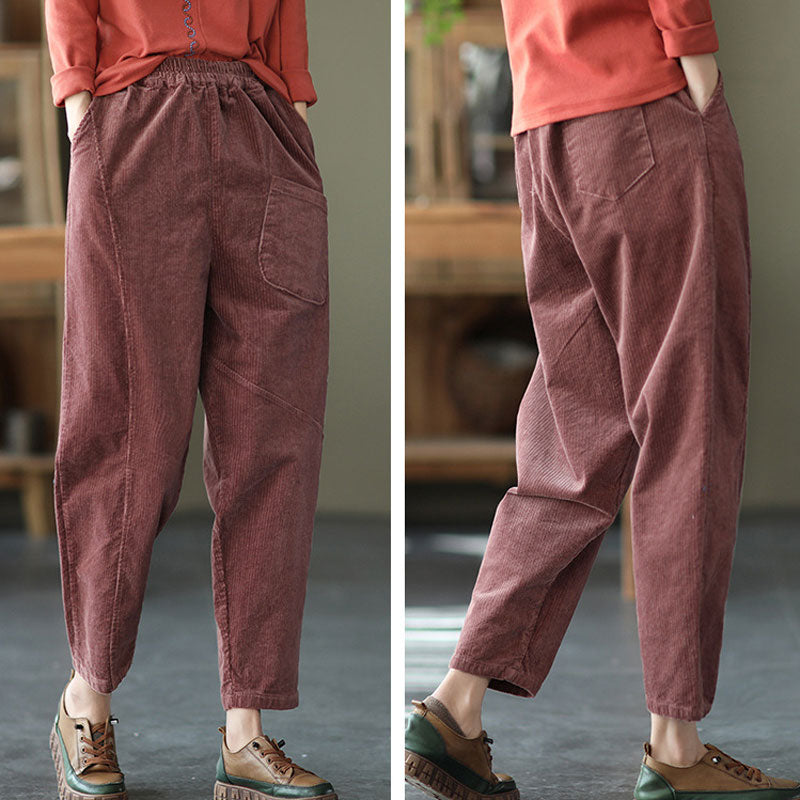 Red Elastic Waist Corduroy Pants C2439