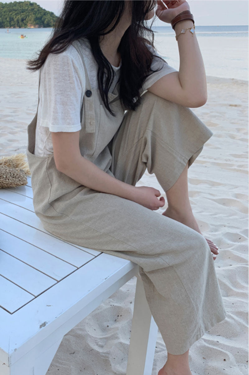 Casual Linen Jumpsuits in Natural Linen Color C2391