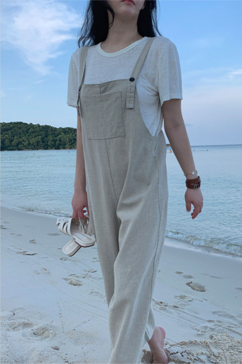 Casual Linen Jumpsuits in Natural Linen Color C2391