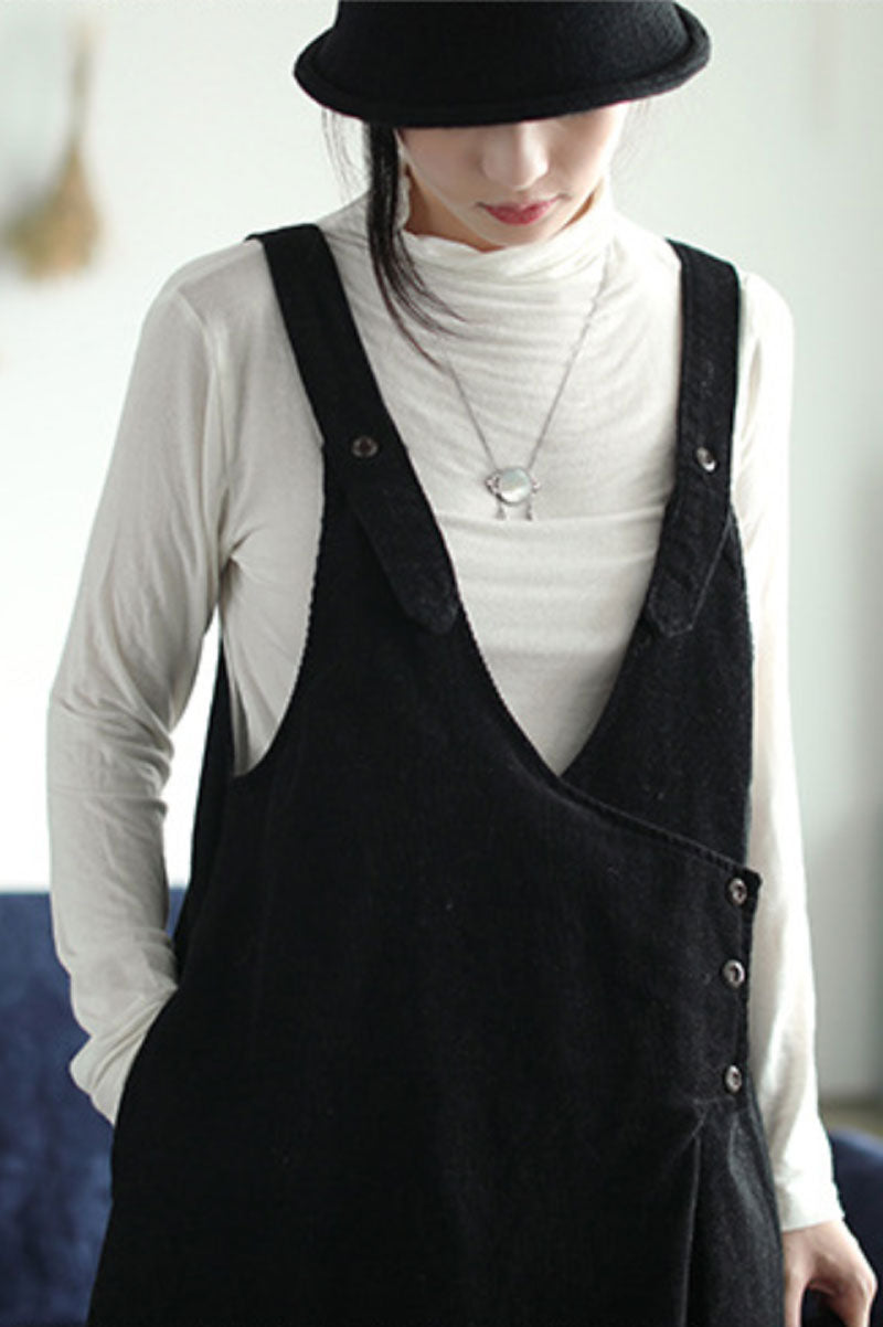 Black Corduroy Strap Dress C2446