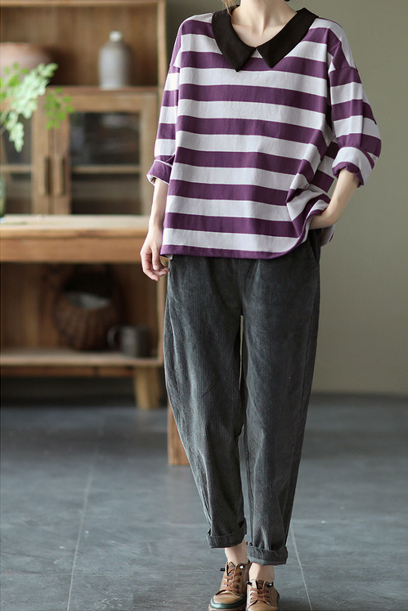Grey Elastic Waist Corduroy Pants C2440