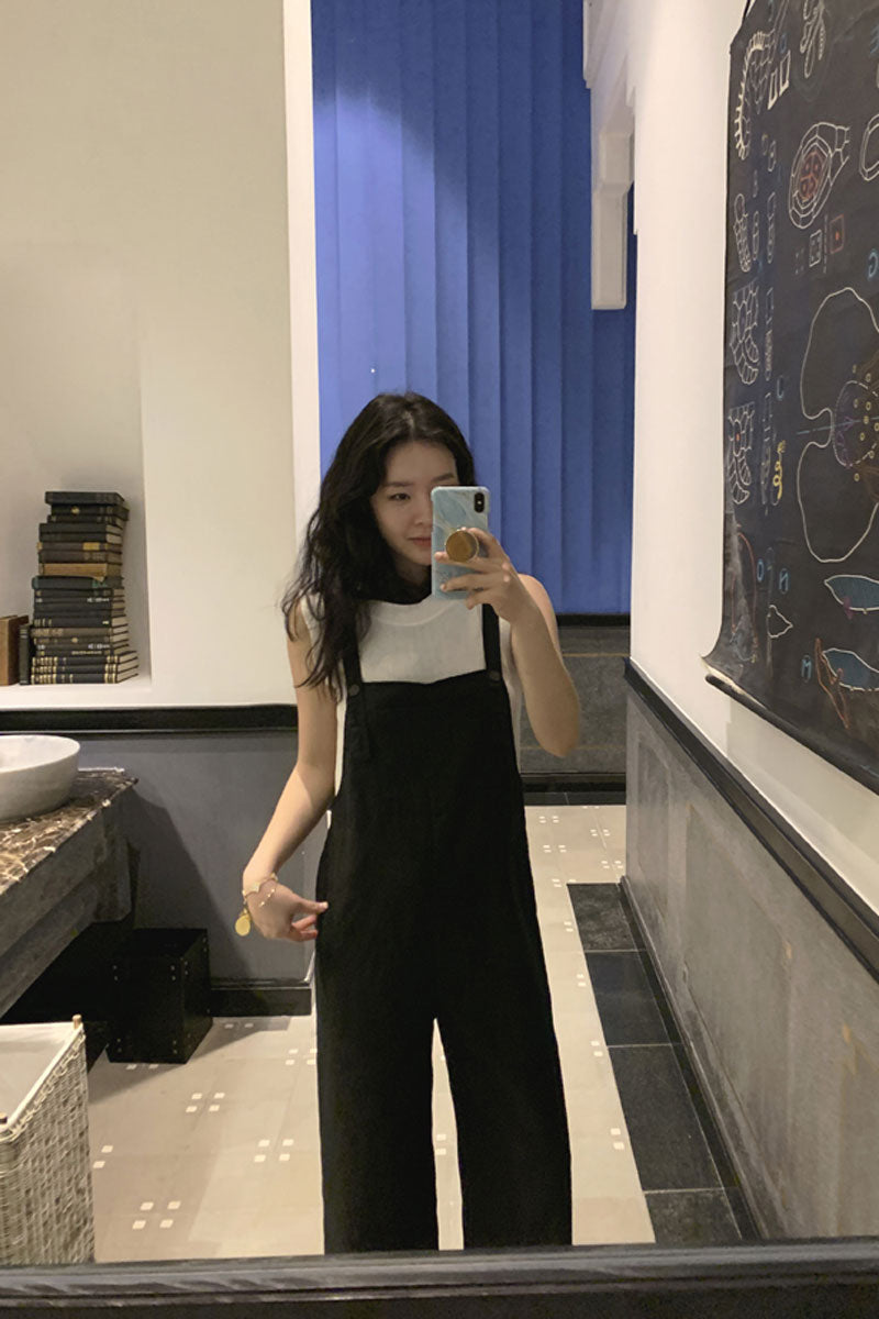 Casual Linen Jumpsuits in Black C2390