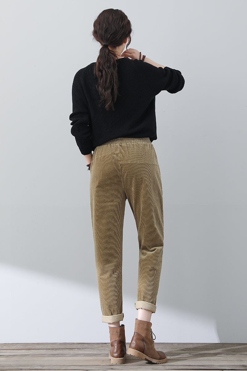 Women Casual Khaki Corduroy Pants C3023