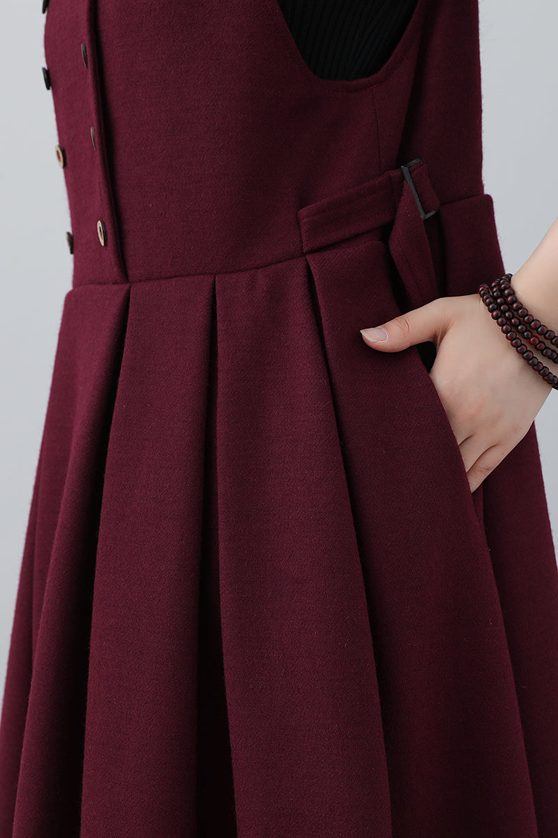 Women Sleeveless Midi Wool Dress C3024