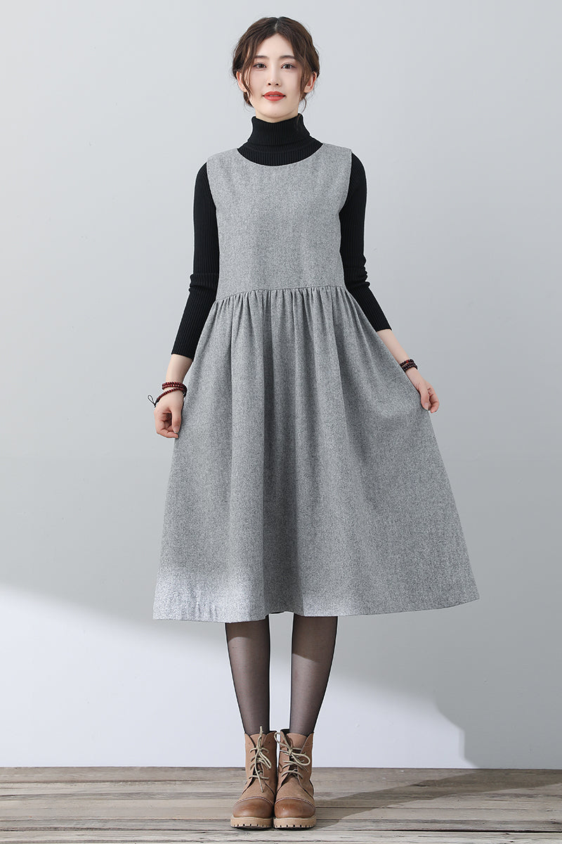 Women Gray Sleeveless Wool Dress C3025