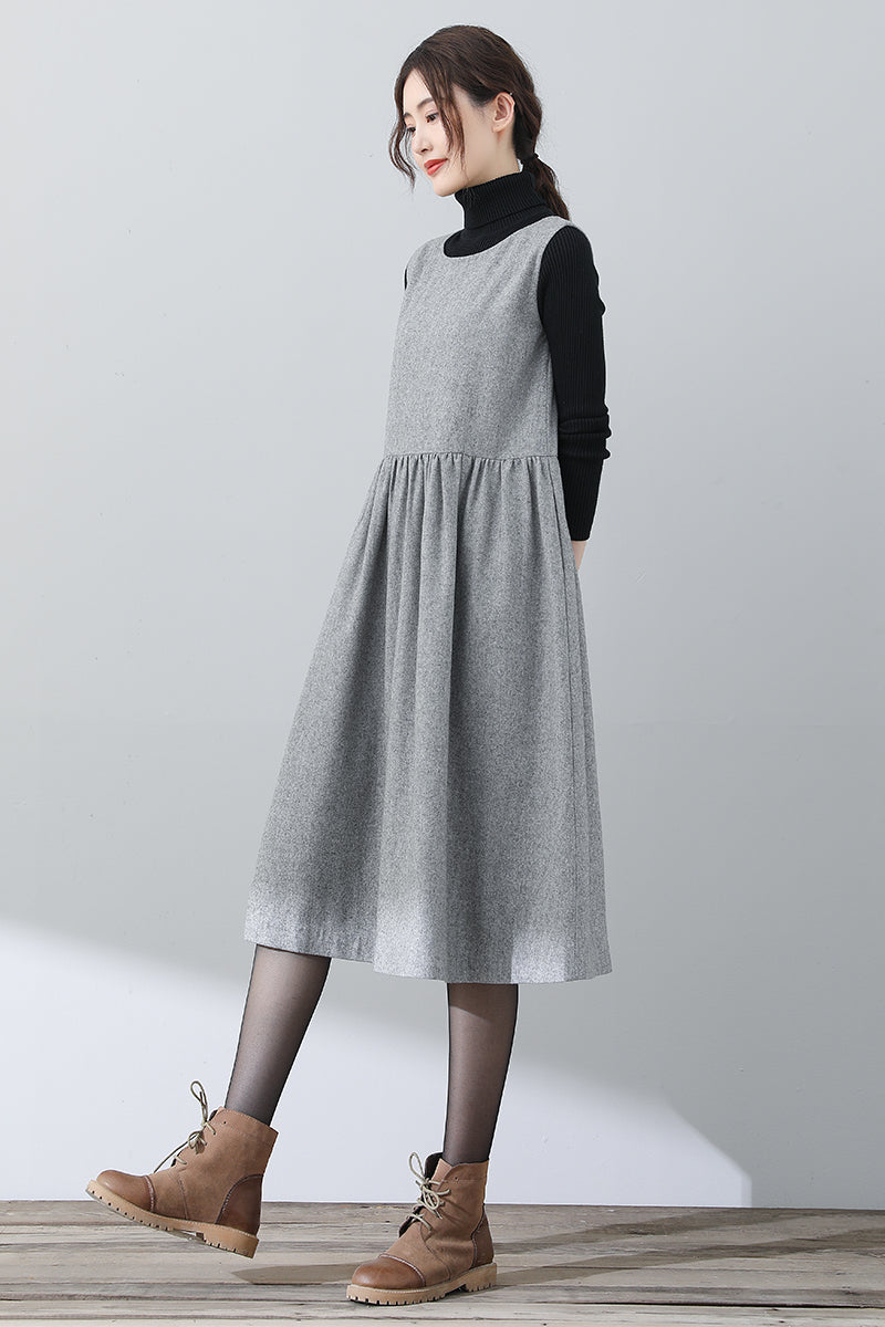 Women Gray Sleeveless Wool Dress C3025