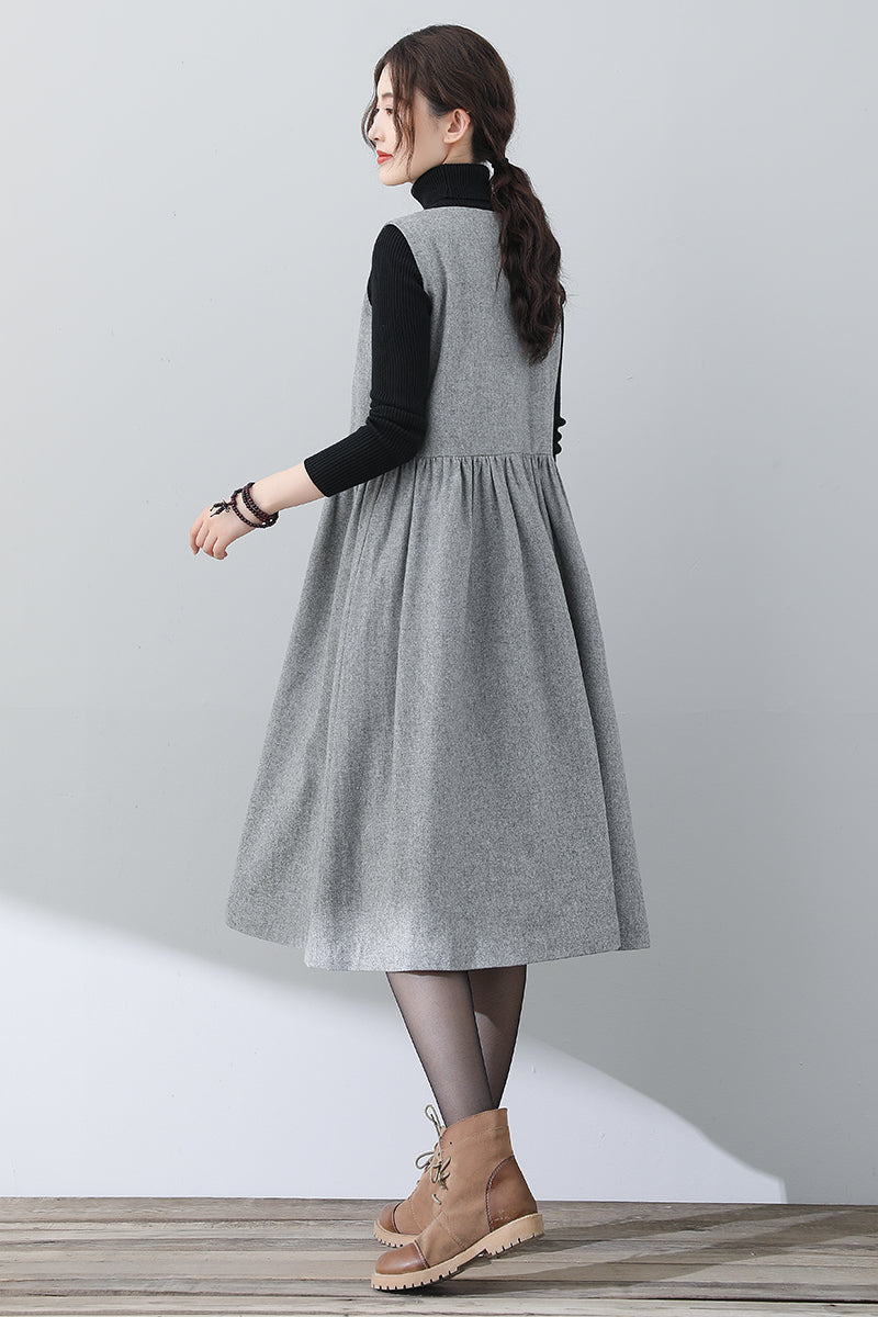Women Gray Sleeveless Wool Dress C3025
