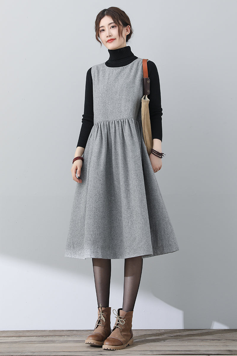 Women Gray Sleeveless Wool Dress C3025