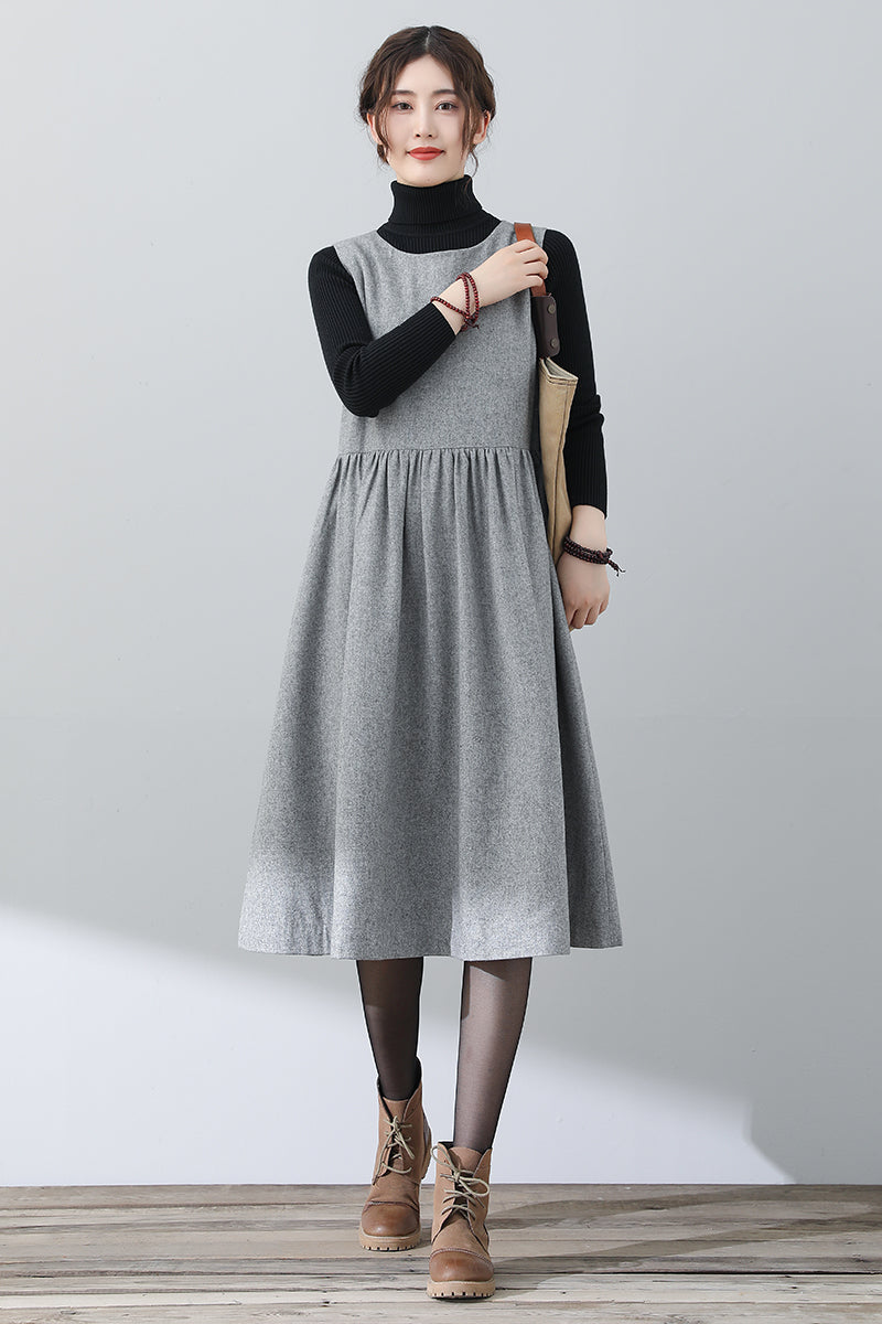 Women Gray Sleeveless Wool Dress C3025