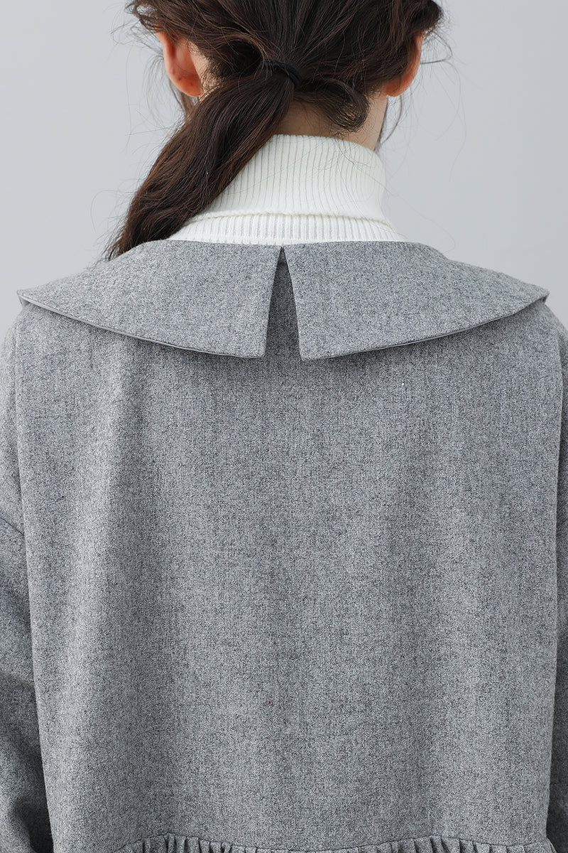 Autumn Winter Gray Wool Dress C3026