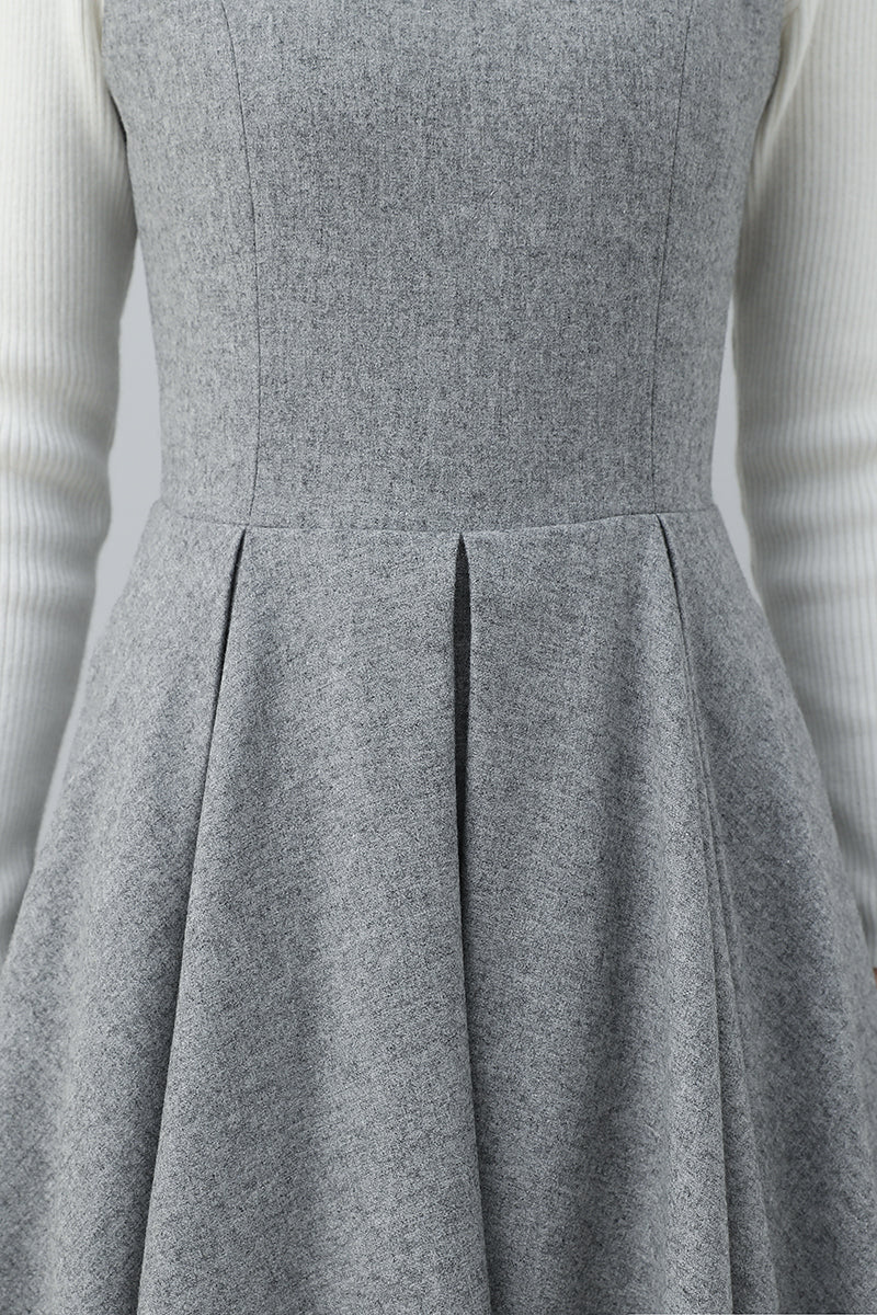 Autumn Winter Gray Midi Wool Dress C3027