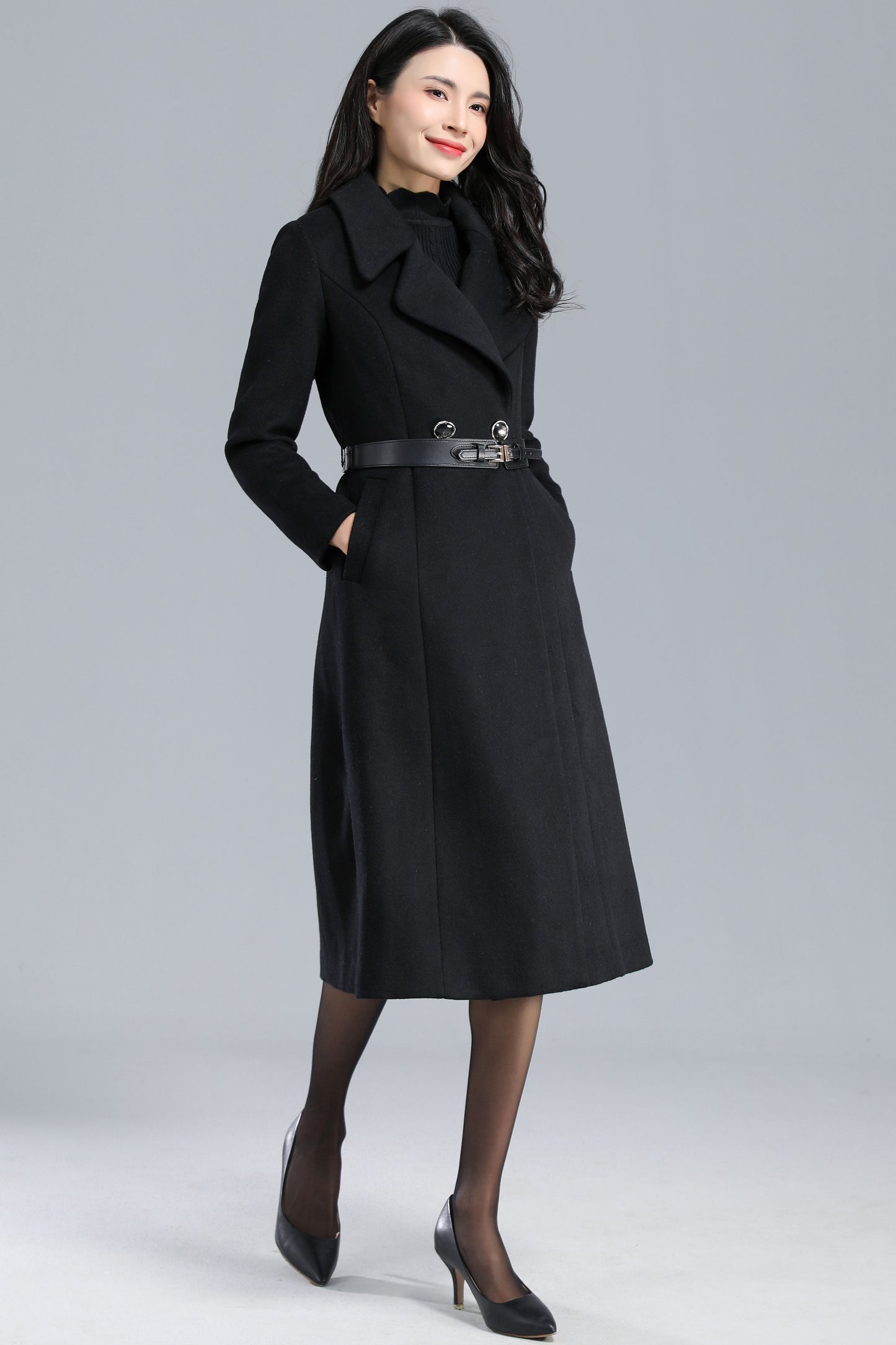 Long Black Coat Women, Warm Wool Coat C2463