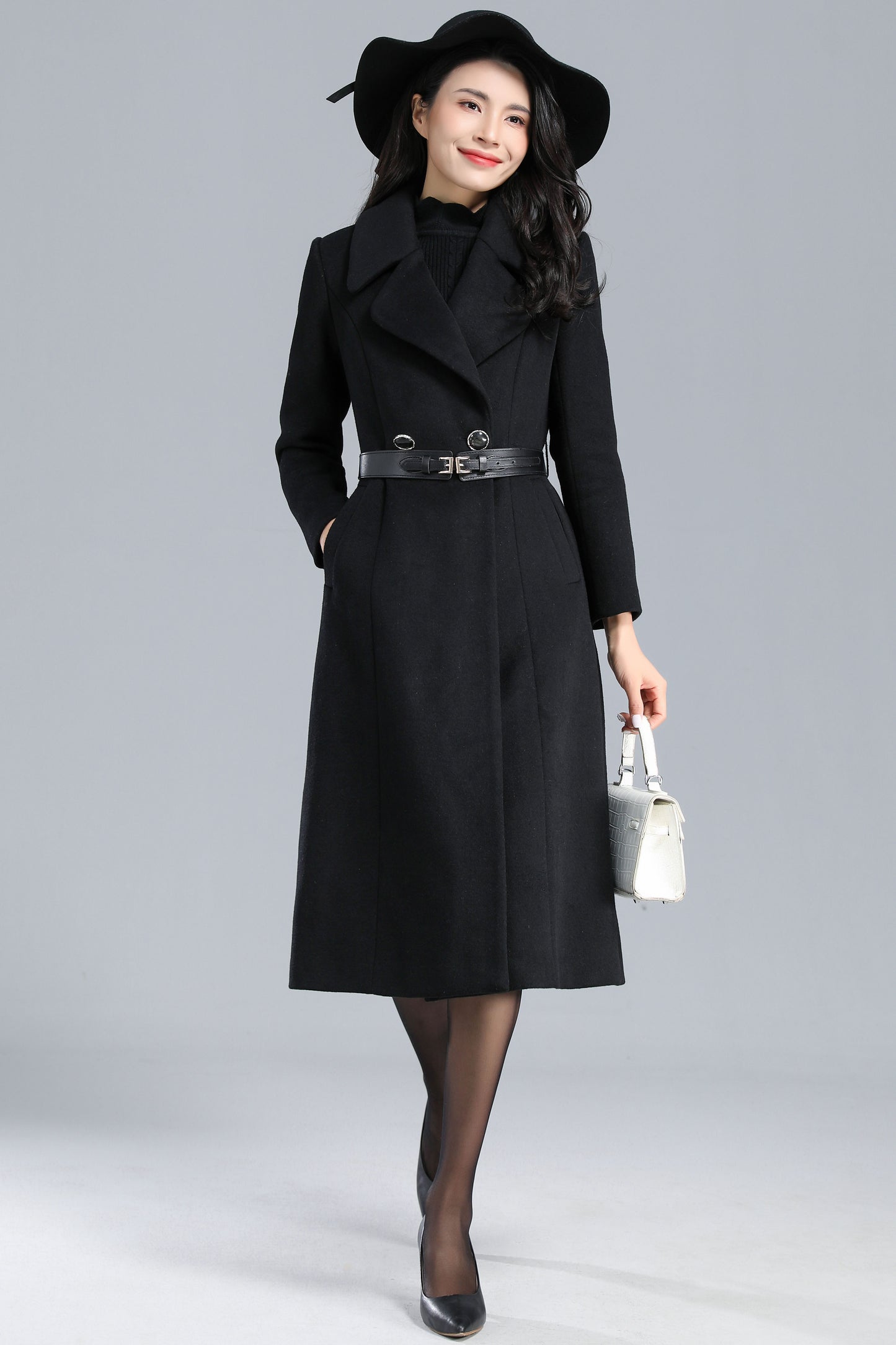 Long Black Coat Women, Warm Wool Coat C2463