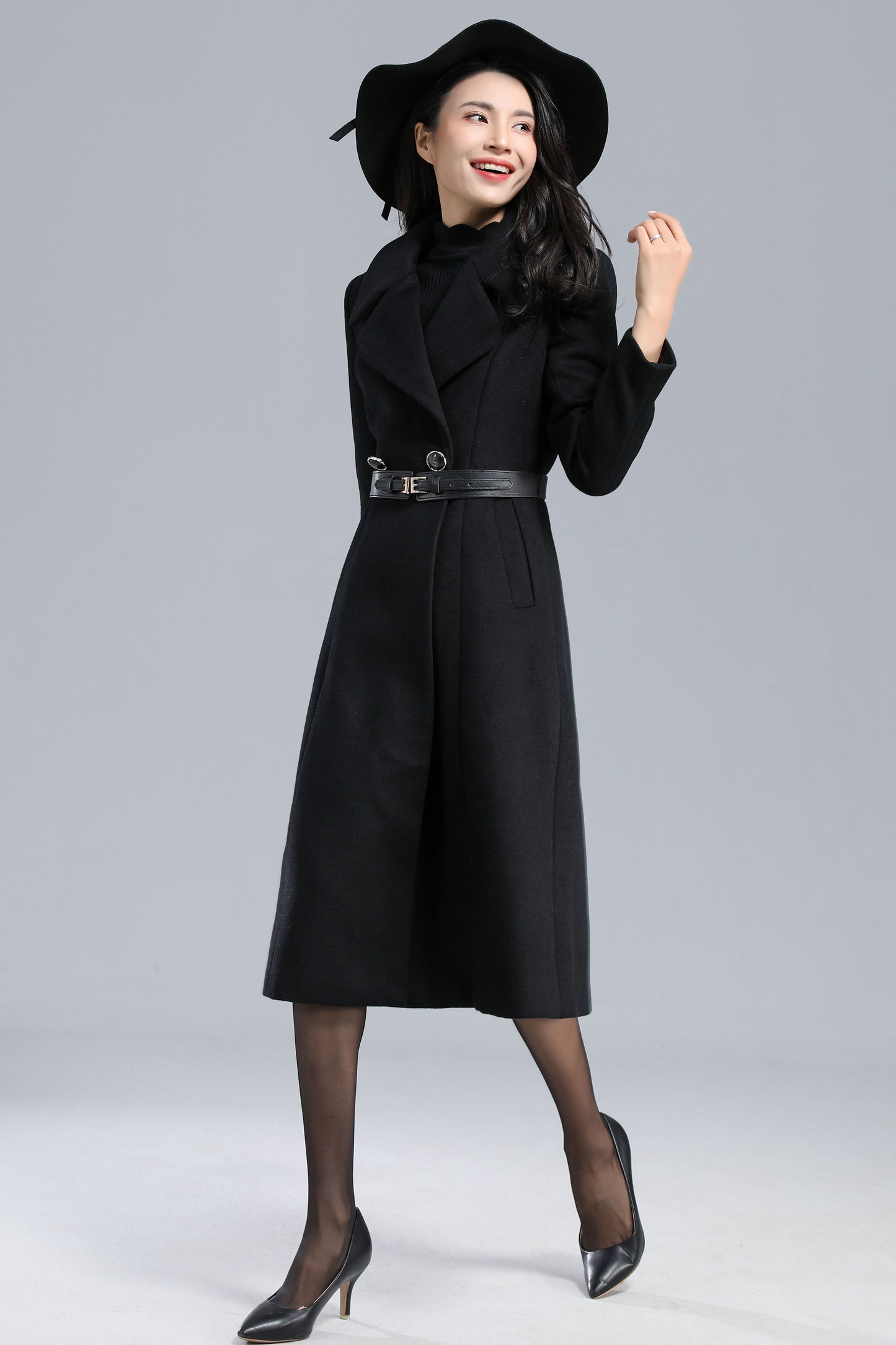 Long Black Coat Women, Warm Wool Coat C2463