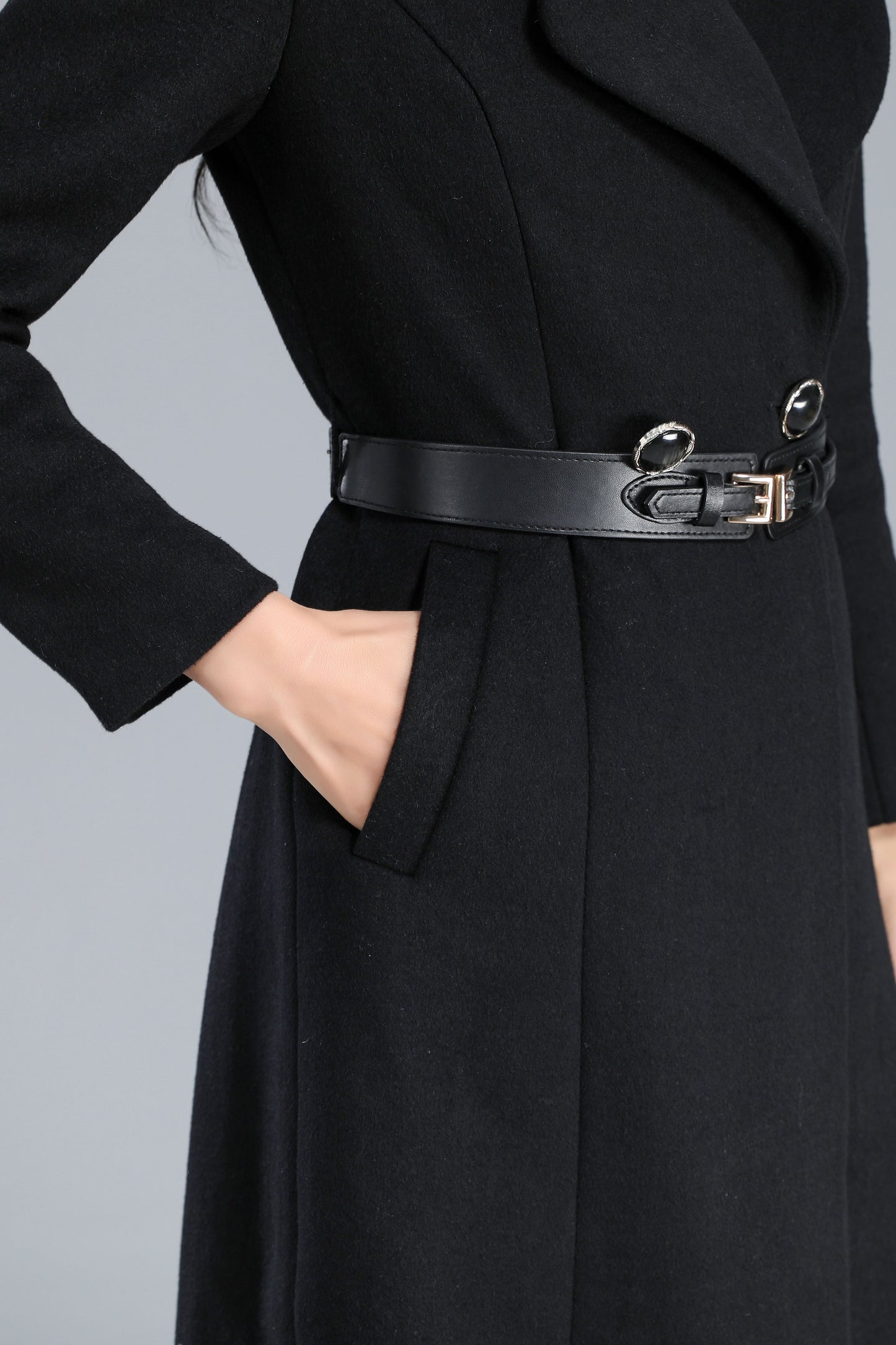 Long Black Coat Women, Warm Wool Coat C2463