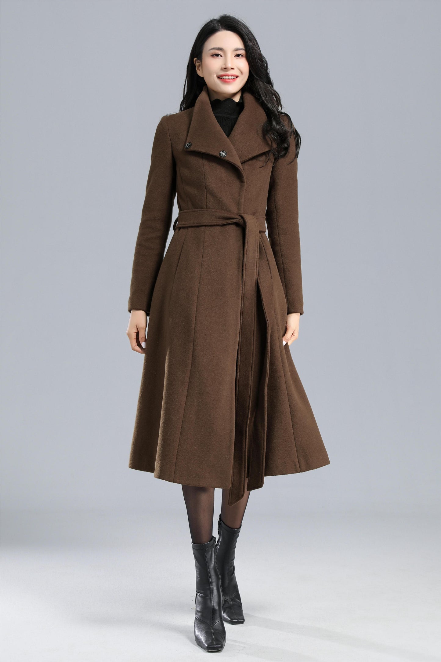 Women Winter Brown Wool Coat C2468