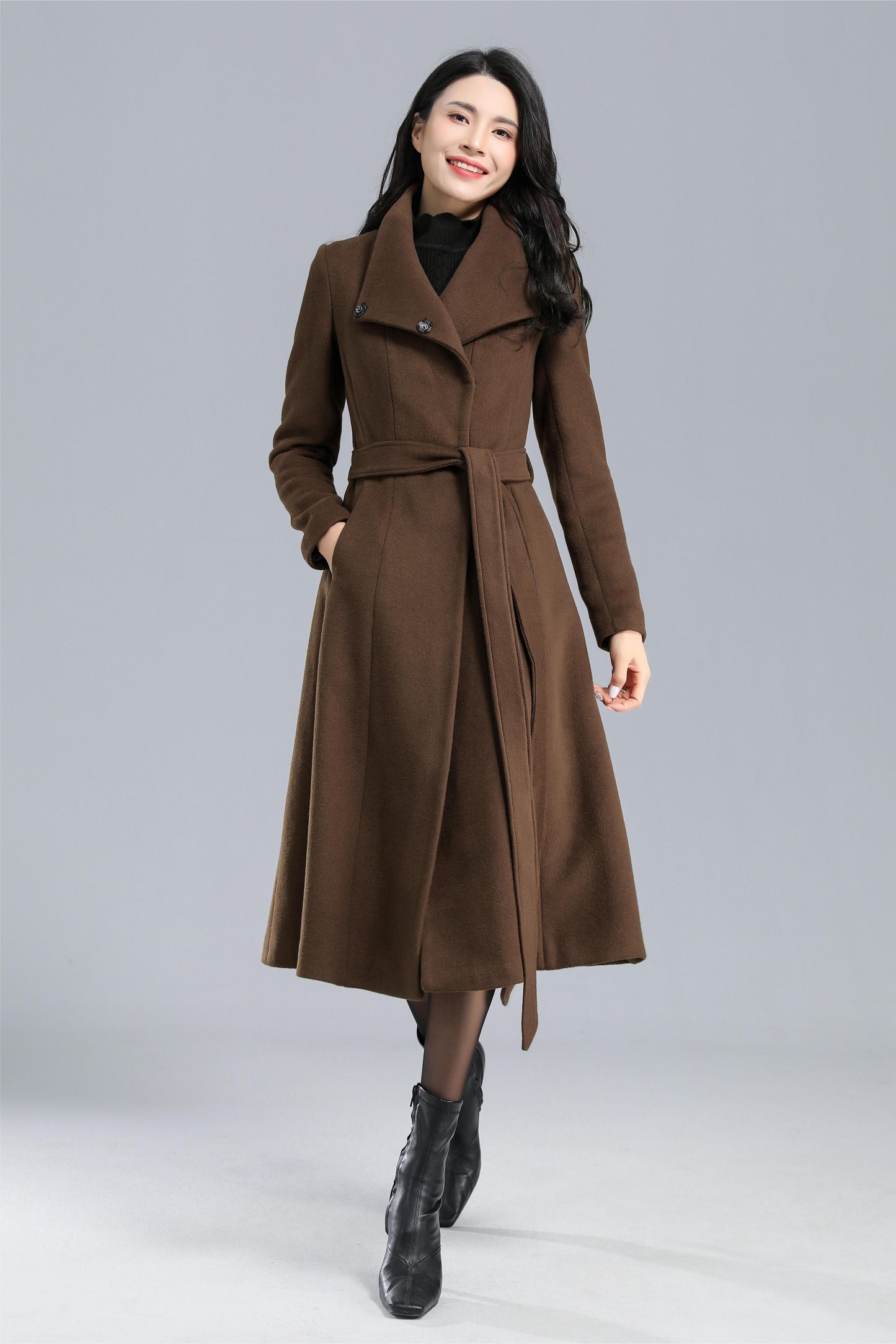 Women Winter Brown Wool Coat C2468