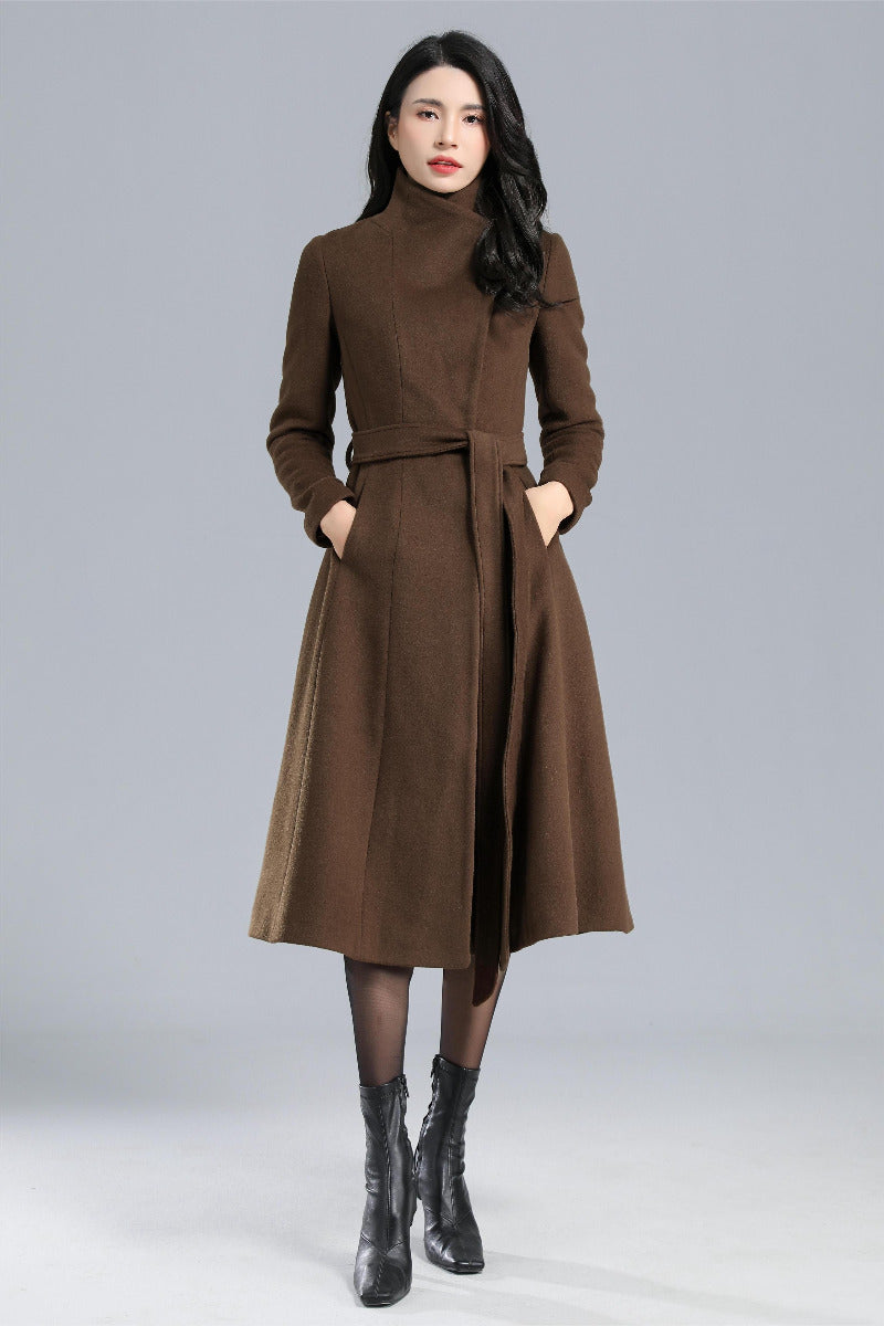 Women Winter Brown Wool Coat C2468