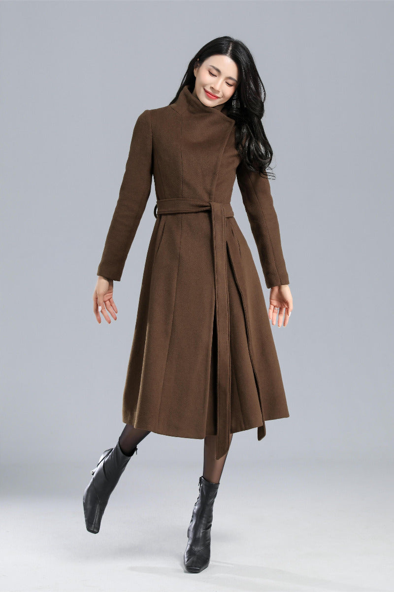 Women Winter Brown Wool Coat C2468