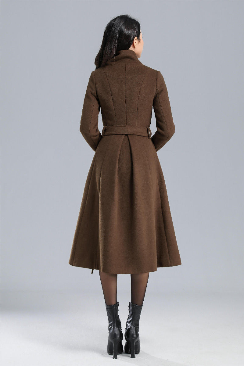 Women Winter Brown Wool Coat C2468#
