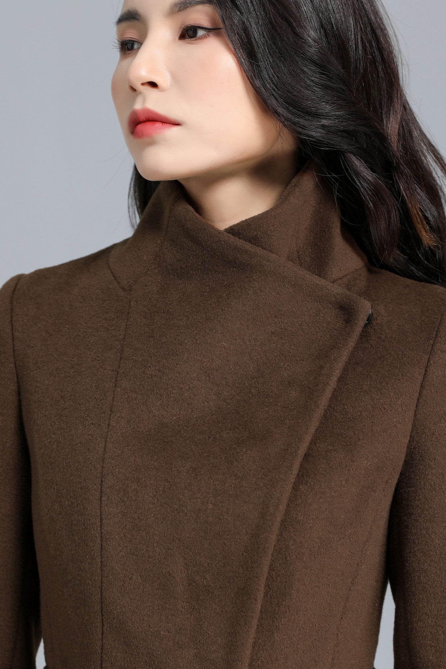 Asymmetrical Wool Coat Brown C2468