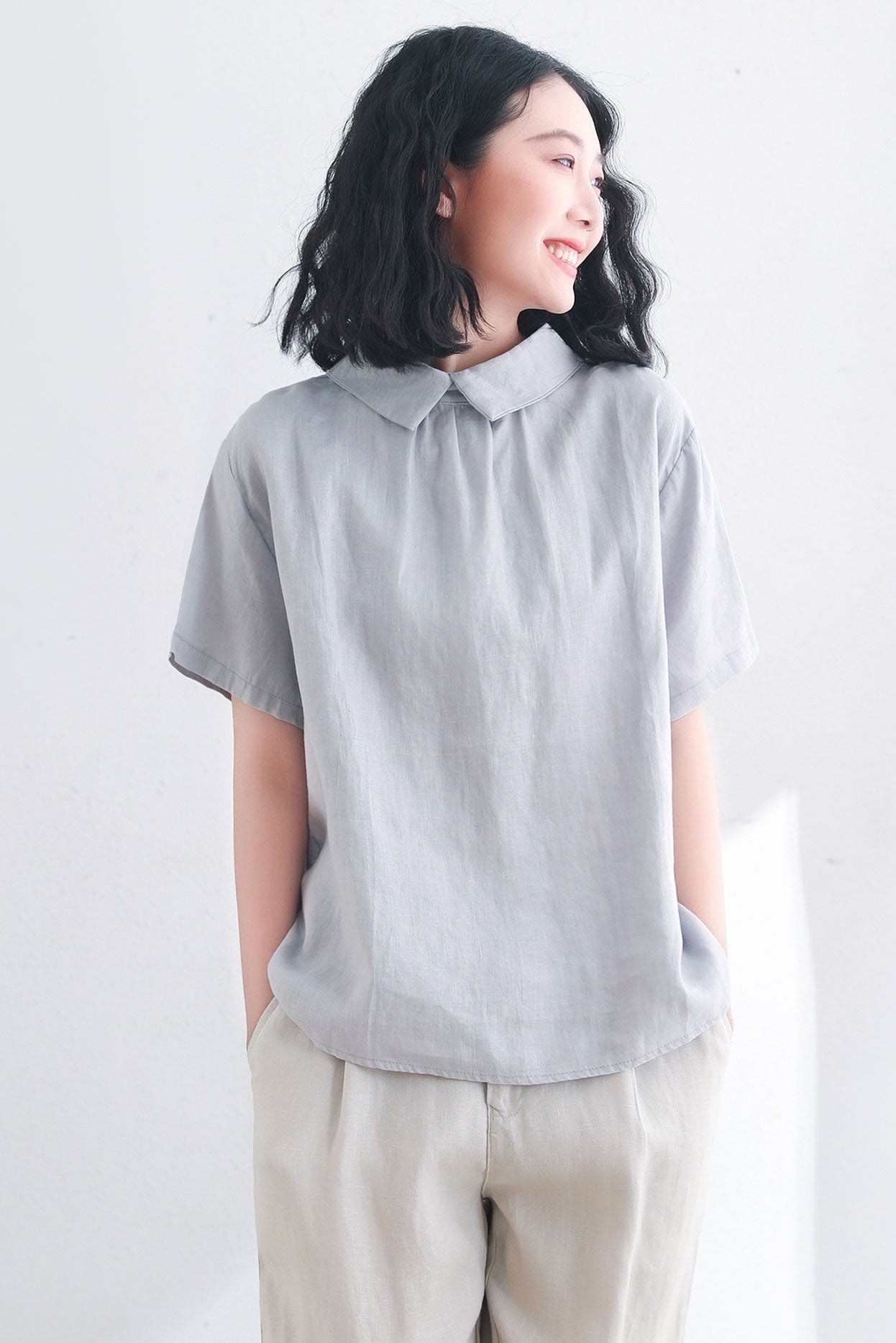 Blue linen tops C2709
